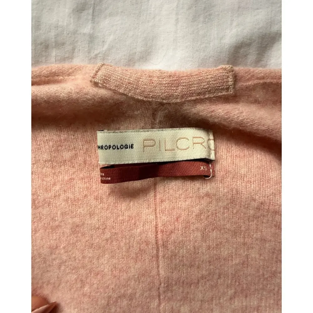 Anthropologie Pilcro Mafalda Cashmere Cardigan Pink XS Open Front Pocket Sweater